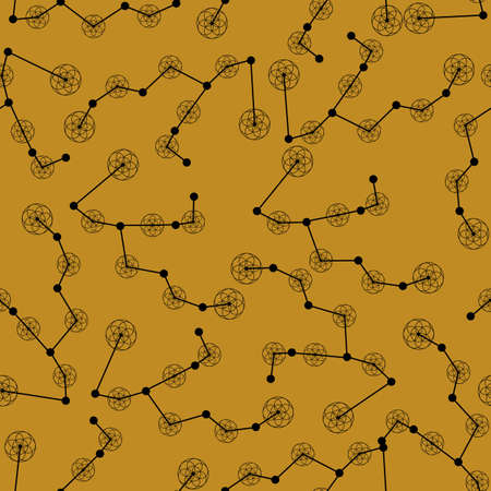 Black and gold celestial elements in a seamless pattern designのイラスト素材