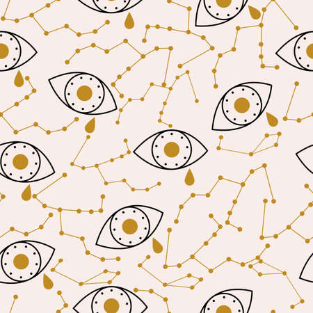 Celestial elements and eyes, in a seamless pattern designのイラスト素材
