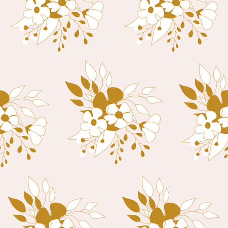 Elegant golden flower composition in a seamless pattern designのイラスト素材