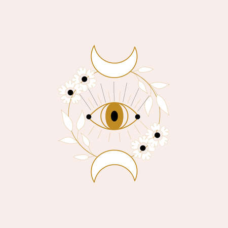 eye, moon an flowers. vector iconのイラスト素材