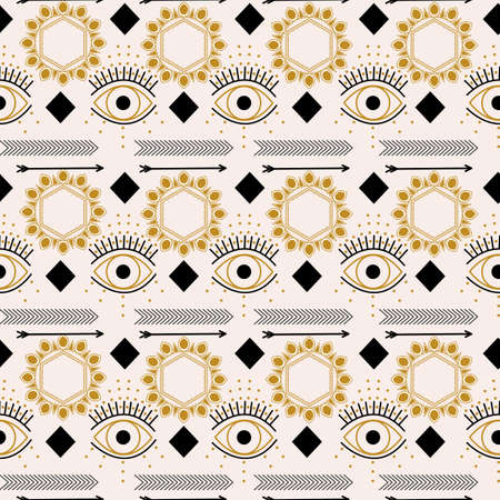 Geometrical seamless pattern design with eyes and circlesのイラスト素材