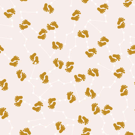 Golden baby feet and celestial elements in a seamless pattern designのイラスト素材
