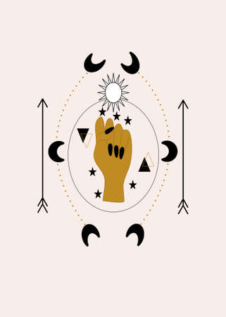 hand and celestial elementsのイラスト素材