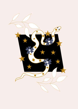 Snake and flower illustrationのイラスト素材