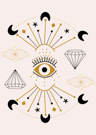 Vector eye and celestial elements in a geometric compositionのイラスト素材