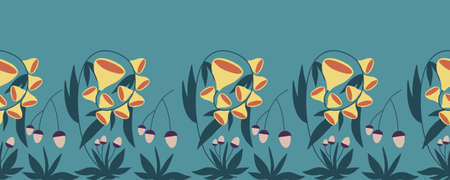 Elegant yellow flowers in a horizontal seamless borderのイラスト素材