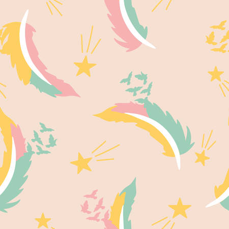 Boho flakes and birds, in a seamless pattern designのイラスト素材