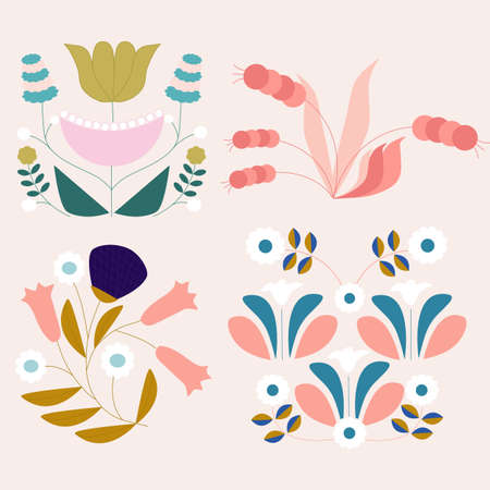 Retro flower composition, vector elementsのイラスト素材