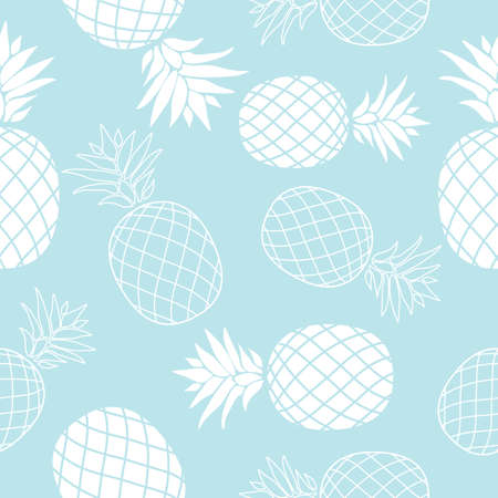 White and blue pineapple in a seamless pattern designのイラスト素材