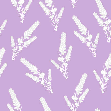 White lavandre on a purple background, in a seamless pattern designのイラスト素材