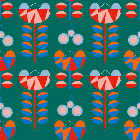 Bold color retro flowers in a seamless pattern designのイラスト素材