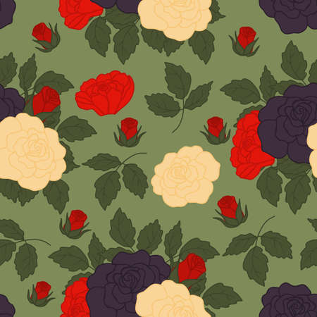 Bold colors beautiful flowers in a seamless pattern designのイラスト素材