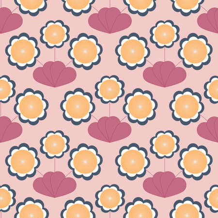 Cute retro flowers in a seamless pattern designのイラスト素材