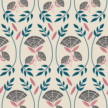 Grey fan art deco flower , in a seamless pattern designのイラスト素材