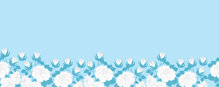 Horizontal white roses seamless border. Vector elementsのイラスト素材