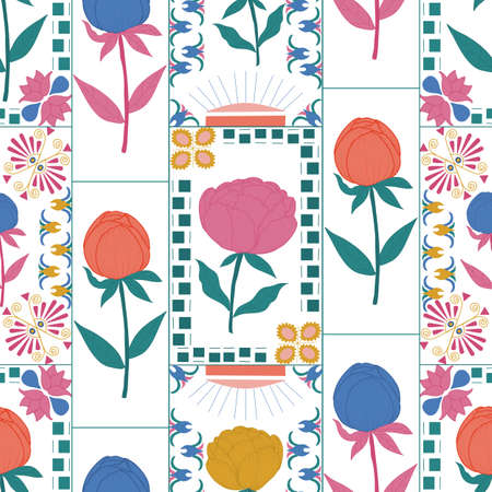 Beautiful flower composition in a seamless pattern designのイラスト素材