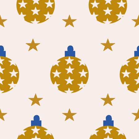 Golden christmas ornaments in a seamless pattern designのイラスト素材