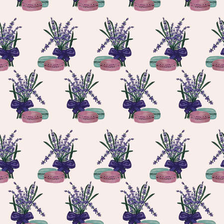 Lavender and macaroons in a seamless pattern designの写真素材