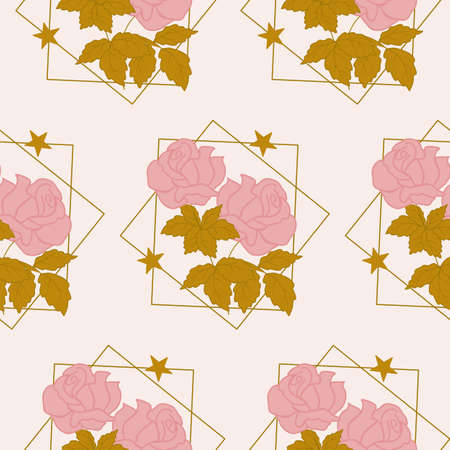 Elegant pink roses and geometrics in a seamless pattern designのイラスト素材