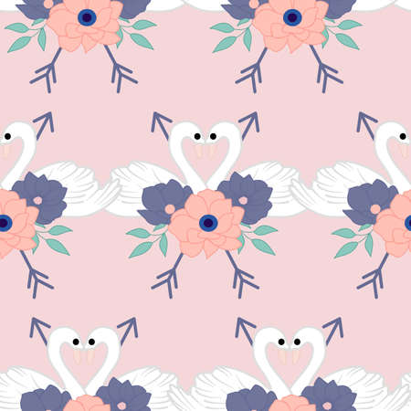 lovely swans in a seamless pattern designのイラスト素材