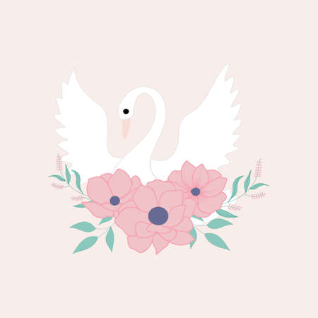 vector illustration with swan and flowersのイラスト素材