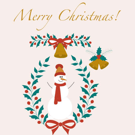 Christmas decorations and happy snowman, vector illustrationのイラスト素材