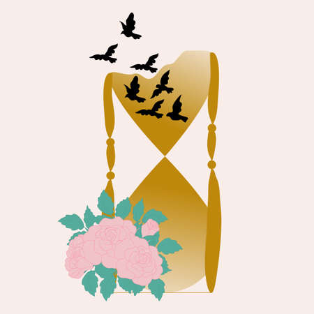 black birds and hour glass, vector illustrationのイラスト素材