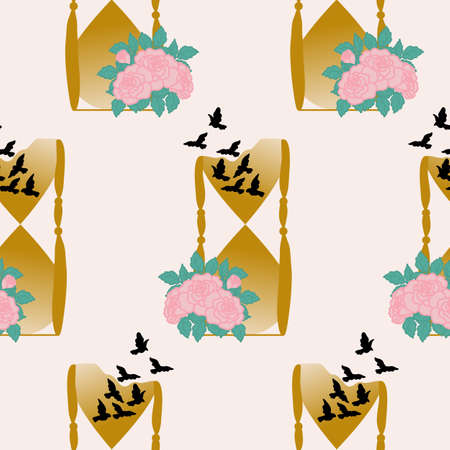 Pattern design with hour glass and rosesのイラスト素材
