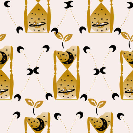 Pattern design with hour glass, planet and celestials
