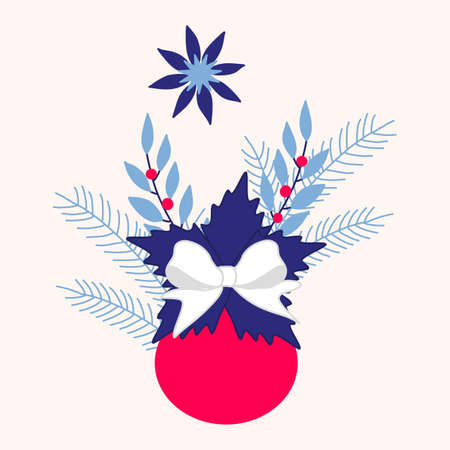 Christmas vector illustration with blue flowersのイラスト素材