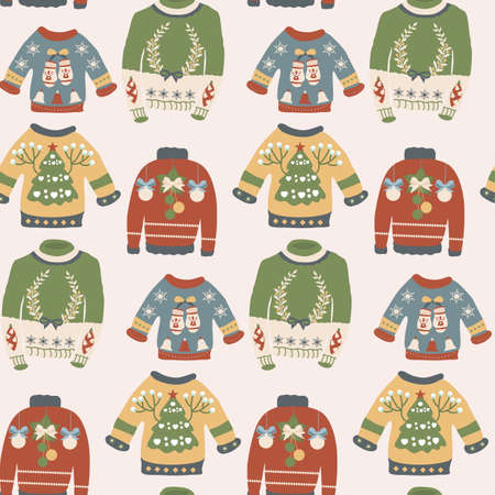 Ugly christmas sweater in a seamless pattern designのイラスト素材