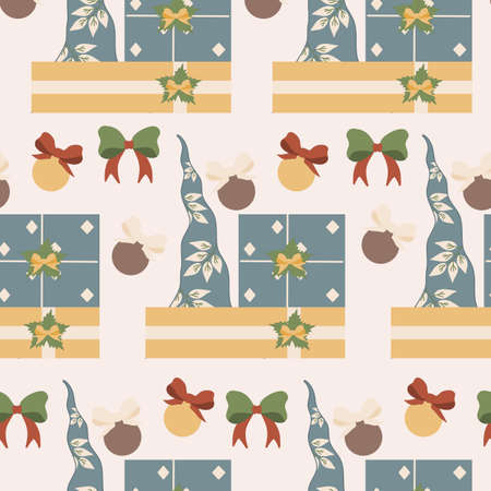 gnome hat and gifts in a seamless pattern designのイラスト素材