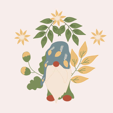 vector illustration with cute gnome and flowersのイラスト素材