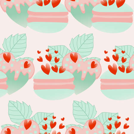 mint cookies and leaves in a seamless pattern designのイラスト素材