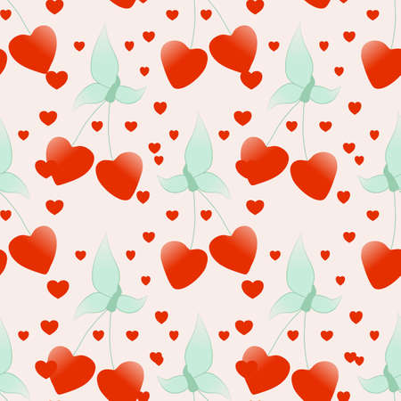 cherries and harts in a seamless pattern designのイラスト素材