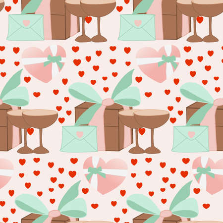 gift box and champagne glass in anseamless pattern designのイラスト素材