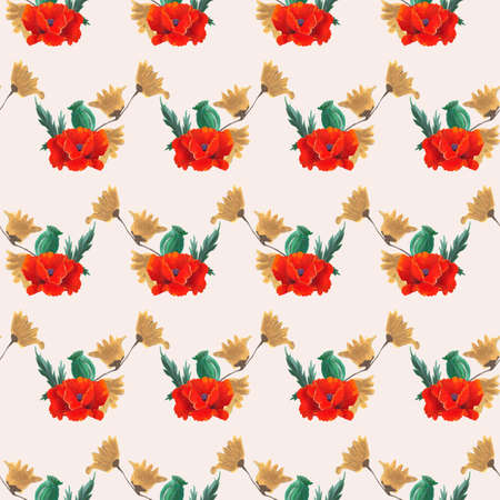 beautiful red poppies in a semless pattern designの写真素材