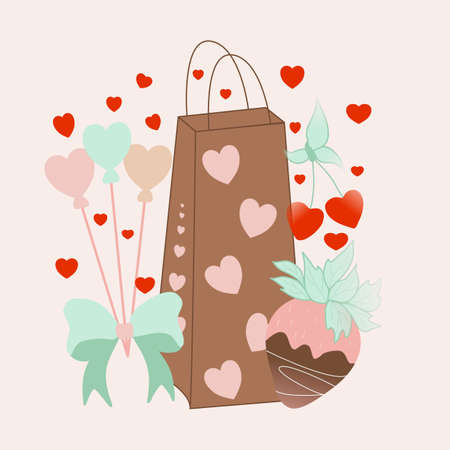 vector illustration with gifts and boxes, sweets and hartsのイラスト素材