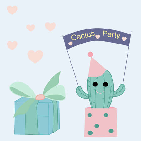 vector illustration with party cactus and giftsのイラスト素材