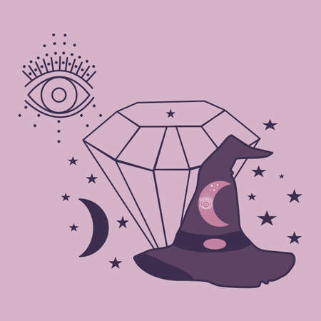 diamond, witch hat and celestials, vector illustrationのイラスト素材