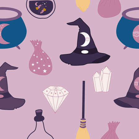 magic elements in a seamless pattern designのイラスト素材