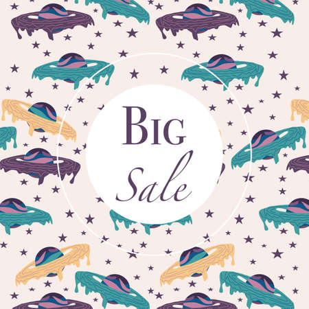 Sale banner with spaceship celestial ice creamのイラスト素材