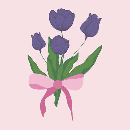 cute tulips bouquet, vector illustrationのイラスト素材