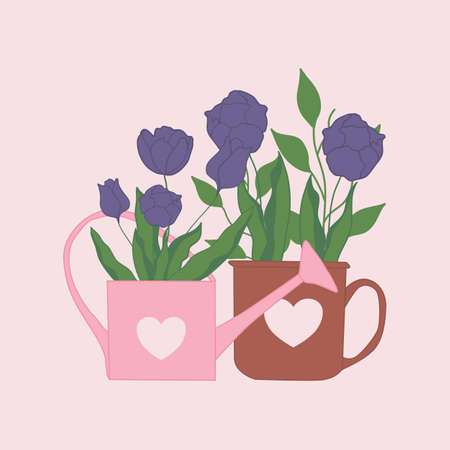 tulips in a mug, vector illustrationのイラスト素材