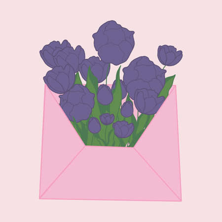 tulips in an envelope, vector illustrationのイラスト素材