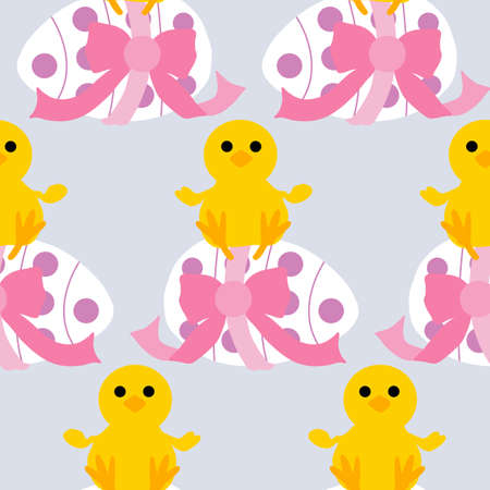cute easter chicken and easter egg in a seamless pattern designのイラスト素材