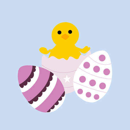 cute easter eggs and chicken, vector illustrationのイラスト素材