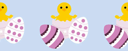 horizontal border with cute chicken and colorful easter eggs