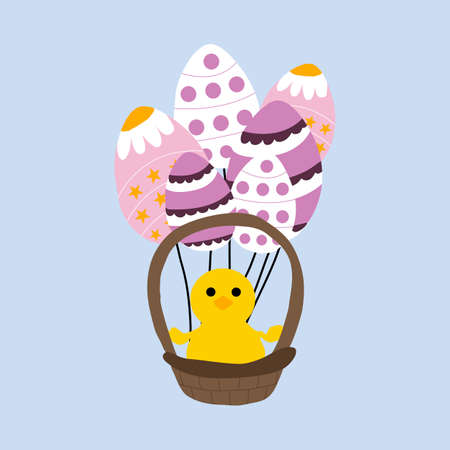 vector illustration witheaster basket and easter baloon eggsのイラスト素材
