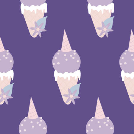 purple unicorn icecream, in a seamless pattern designのイラスト素材
